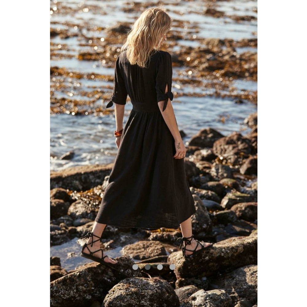 Free People Love Of My Life Black Midi Button Down Dress Size XS Cotton $108 - Picture 3 of 9